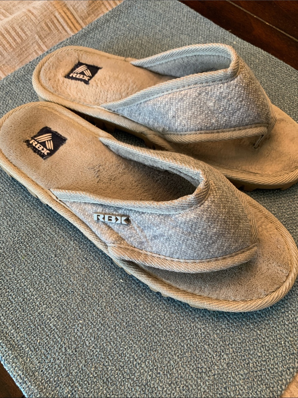 RBX Women's Gray Tan Plush Thong Slippers